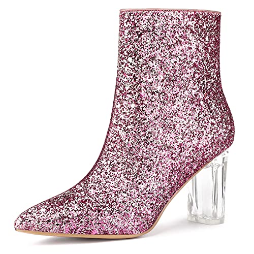 Allegra K Frauen Clear Block Heel Glitter Stiefeletten Rosa 39 von Allegra K