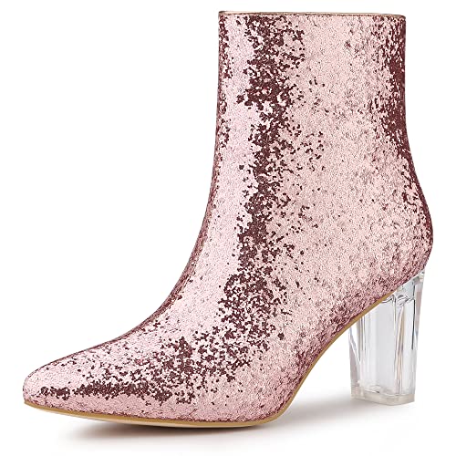 Allegra K Frauen Clear Block Heel Glitter Stiefeletten Rose Gold 39 von Allegra K