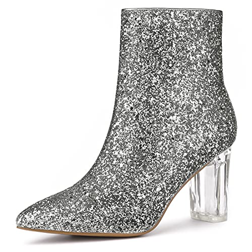 Allegra K Frauen Clear Block Heel Glitter Stiefeletten Silber 39 von Allegra K