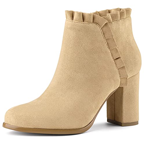 Allegra K Damen-Stiefeletten mit Rüschen und Blockabsatz Khaki 37 von Allegra K