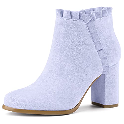 Allegra K Damen-Stiefeletten mit Rüschen und Blockabsatz Lila 39 von Allegra K