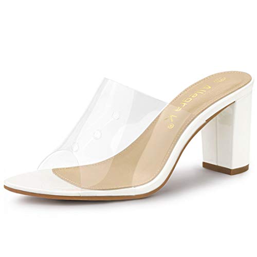 Allegra K Damen Pantoletten Pantoletten mit klarem Chunky Heel Weiß 38 von Allegra K
