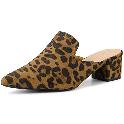 Allegra K Damen Pantoletten mit spitzer Zehenpartie und Blockabsatz Leopard 37.5 von Allegra K
