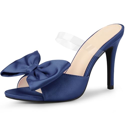 Allegra K Damen Pantoletten mit transparentem Riemen, Schleife, Stiletto-Absätze, Pantoletten, Schlupfsandalen, marineblau, 40 EU Allegra K Damen Pantoletten mit transparentem Riemen, Schleife, Stiletto-Absätze, Pantoletten, Schlupfsandalen, marineblau, 40 EU von Allegra K