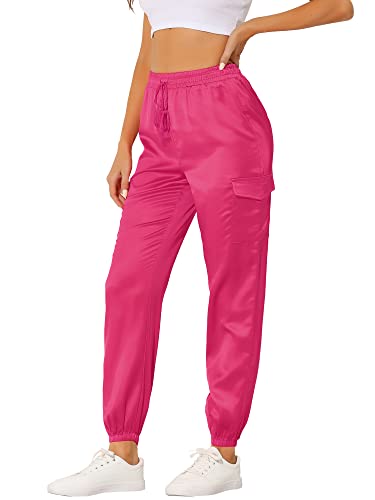 Allegra K Damen Satin Pants Eastisch Seidig Satinhose Kordelzug Cargohose Hose Rosa Rot L von Allegra K