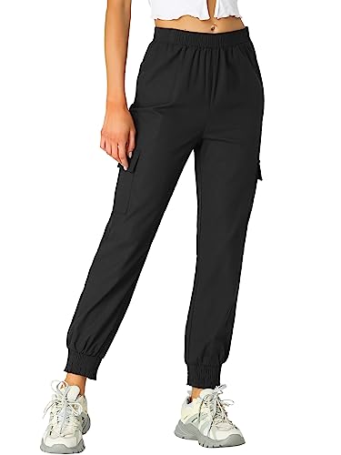 Allegra K Damen Pants Elastische Taille Knöchellang Lässig Taschen Cargohose Hose Schwarz S von Allegra K