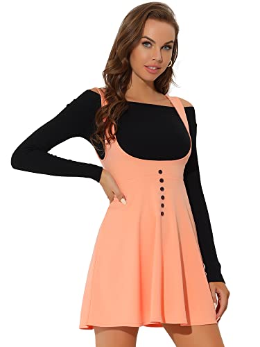 Allegra K Damen Party Ferien A-Linie U Neck Knopfdekor Latzkleid Minikleid Kleid Hell Orange M von Allegra K