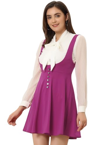 Allegra K Damen Party Ferien A-Linie U Neck Knopfdekor Latzkleid Minikleid Kleid Helles Lila S von Allegra K