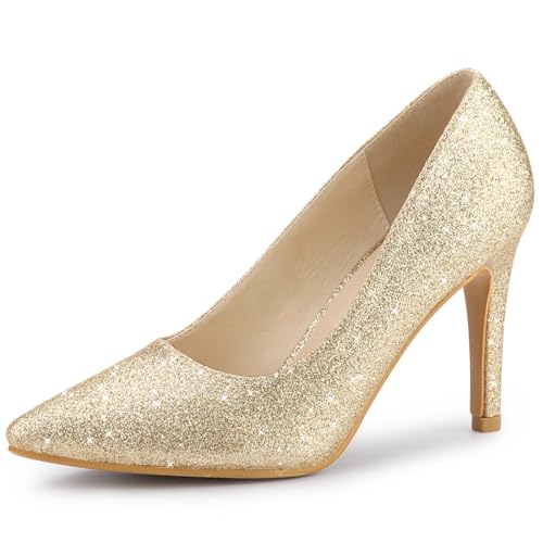 Allegra K Damen Party Glitter Stiletto High Heels Pumps Gold 41 von Allegra K