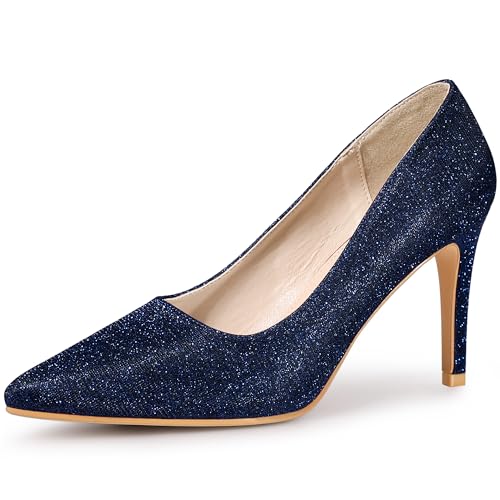 Allegra K Damen Party Glitzer Stiletto High Heels Pumps, Dunkelblau, 39 EU von Allegra K