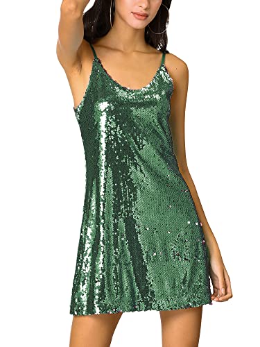 Allegra K Damen Party Glitzer Verstellbarer Riemen Mini glitzernde Pailletten Kleider, dunkelgrün, 46 von Allegra K