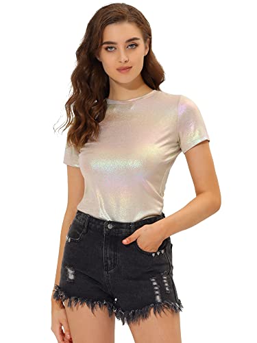 Allegra K Damen Party Metallic Strukturiertes Kurzarm Glänzendes Multicolor TopBeige X-Small Allegra K Damen Party Metallic Strukturiertes Kurzarm Glänzendes Multicolor TopBeige X-Small von Allegra K