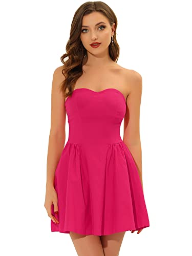 Allegra K Damen Kleid Sexy Trägerlos Schulterfrei A-Linie Party Rüschen Elegant Minikleid Rosenrot XS von Allegra K