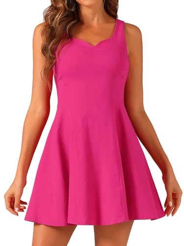 Allegra K Damen Partykleid Ärmellos Herz Ausschnitt A-Line Tailliert Swing Cocktail Kleider Pink L von Allegra K