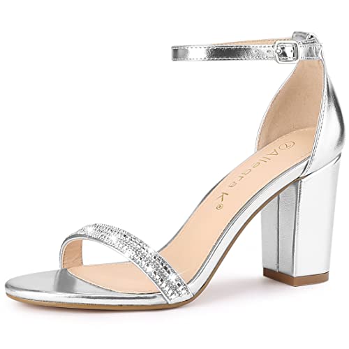 Allegra K Damen Sandalen mit Knöchelriemen und klobigen Absätzen mit Strass Silber 40 von Allegra K