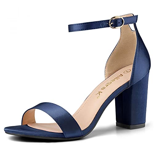 Allegra K Damensandalen aus Satin mit offenem Zehenbereich und Knöchelriemen und dicken Absätzen Blau 38 von Allegra K