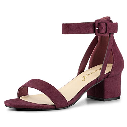 Allegra K Damen-Sandalen mit Knöchelriemen und Blockabsatz Burgundy 40 von Allegra K