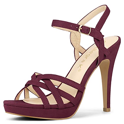 Allegra K Damen-Riemchen-Plateau-Heels Stiletto-Absatz-Sandalen Burgund 40 von Allegra K