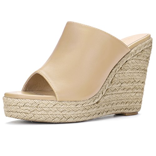 Allegra K Damen Espadrille Wedge Plateau Pantoletten, beige, 38 EU von Allegra K