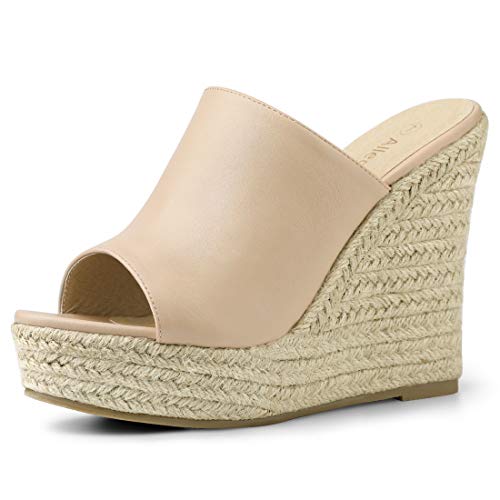 Allegra K Damen Espadrille Wedge Plateau Pantoletten Beige 40 von Allegra K