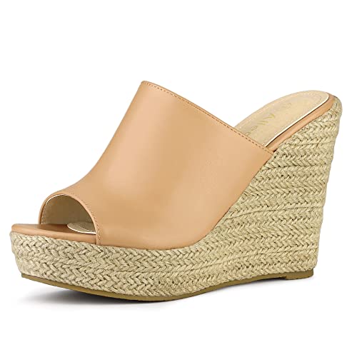 Allegra K Damen Peep Toe Espadrille Keilabsatz Plattform Mules Pantoffel Nude 40 von Allegra K