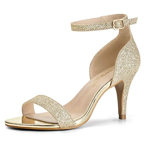 Allegra K Damen-Sandalen mit Glitzer-Knöchelriemen und Stiletto-Absatz Gold 39 von Allegra K