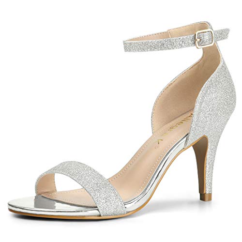 Allegra K Damen-Sandalen mit Glitzer-Knöchelriemen und Stiletto-Absatz Silber 41 von Allegra K