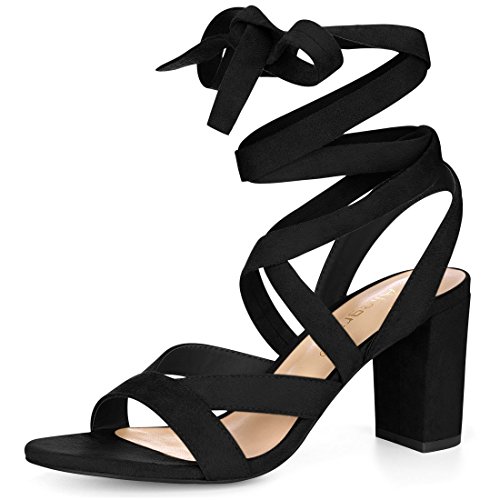 Allegra K Damen Crisscross Chunky Heel Schnürsandalen Schwarz 38 von Allegra K