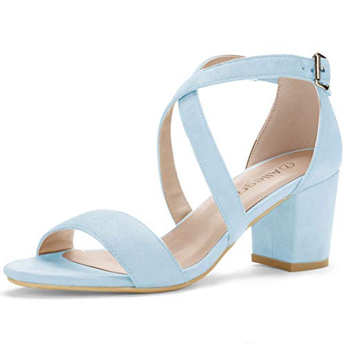 Allegra K Überkreuzte Sandalen mit Knöchelriemen und Blockabsatz für Damen Blau 38 von Allegra K