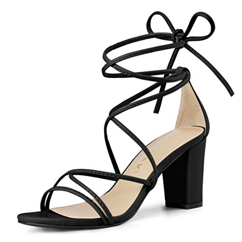 Allegra K Damen Sandalen mit Riemen zum Schnüren mit klobigem Absatz Schwarz 38 von Allegra K