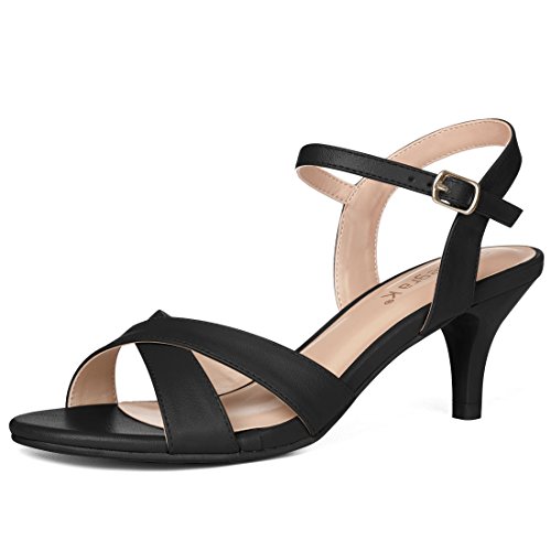 Allegra K Kitten-Heel-Sandalen für Damen mit gekreuzten Riemen Schwarz 41 von Allegra K