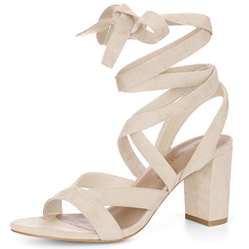 Allegra K Damen Crisscross Chunky Heel Schnürsandalen Beige 40 von Allegra K