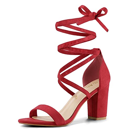 Allegra K Damen Sandalen mit offener Spitze und klobigen High Heels Rot 40 von Allegra K