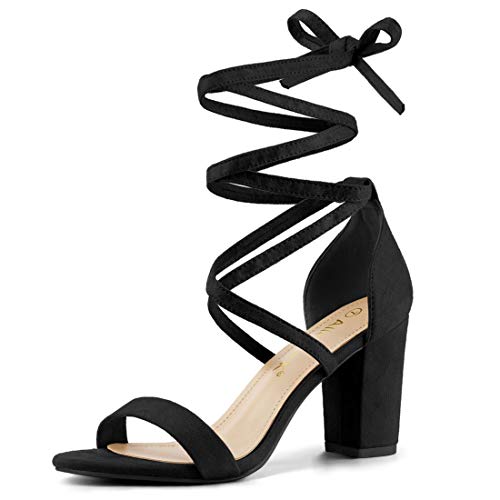 Allegra K Damen Sandalen mit offener Spitze und klobigen High Heels Schwarz 36 von Allegra K