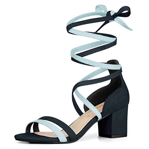 Allegra K Damen Offene Zehensandalen mit Blockabsatz und Schnürung Blau 38 von Allegra K