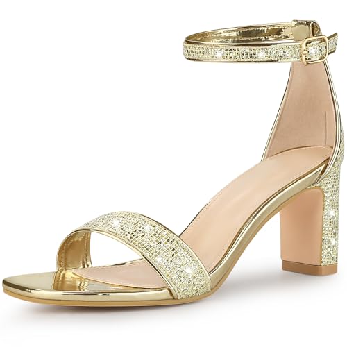 Allegra K Damen-Sandalen mit Glitzer-Knöchelriemen und Stiletto-Absatz Gold 40 von Allegra K