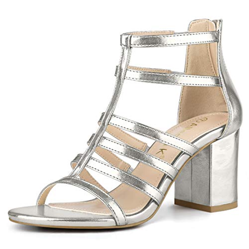 Allegra K Römersandalen mit Riemchen und klobigem Gladiator-Absatz für Damen Silber Weiss 40 von Allegra K