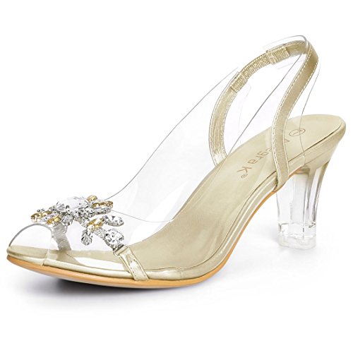 Allegra K Damen Transparente Slingback Blumen Strass Peep Toe Heels Sandalen Gold 40 von Allegra K