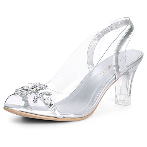 Allegra K Damen Transparente Slingback Blumen Strass Peep Toe Heels Sandalen Silber 41 von Allegra K