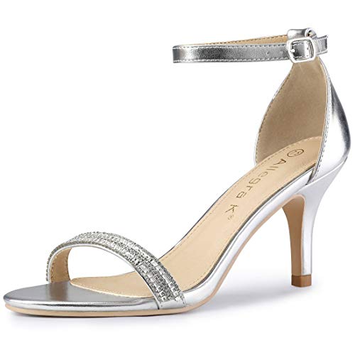 Allegra K Damen-Sandalen mit Stiletto-Absatz und Strasssteinen Silber 41 von Allegra K