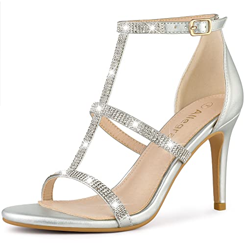 Allegra K Damen-Sandalen mit Strass-Knöchelriemen und Stiletto-Absatz Silber 38.5 von Allegra K