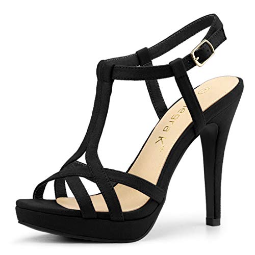 Allegra K Damen Peep Toe T Strap Slingback Stiletto High Heels Sandalen Schwarz-1 37 von Allegra K