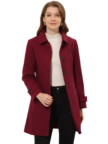 Allegra K Damen Bubikragen Winter Wintermantel Trenchcoat Mantel Burgund M von Allegra K