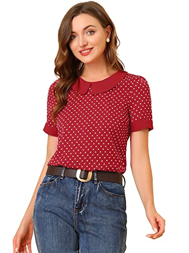 Allegra K Damen Kurzarm Bubikragen Punkte Oberteil Vintage Polka Dots Elegant Top Bluse Rot M von Allegra K