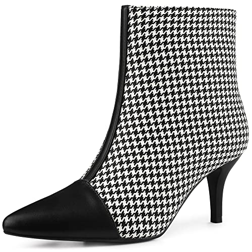 Allegra K Damen Plaid Pointed Toe Hahnentritt Stiletto Heels Stiefeletten, schwarz, 37 EU von Allegra K