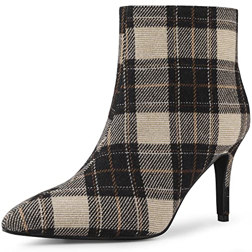 Allegra K Damen Plaid Spitze Zehenbereich Seitlicher Reißverschluss Stiletto Absatz Stiefeletten, braun, 40.5 EU von Allegra K