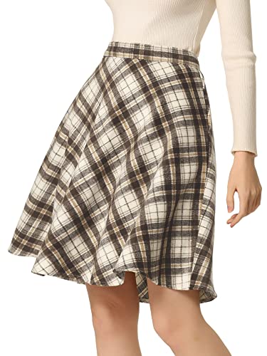 Allegra K Damen Plaids Vintage Tartan Elastische Taille Knielang A-Linie Rock, Khaki, Mittel von Allegra K