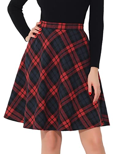 Allegra K Damen Plaids Vintage Tartan Elastische Taille Knielang A-Linie Rock, Rot/Ausflug, einfarbig (Getaway Solids), XX-Large von Allegra K