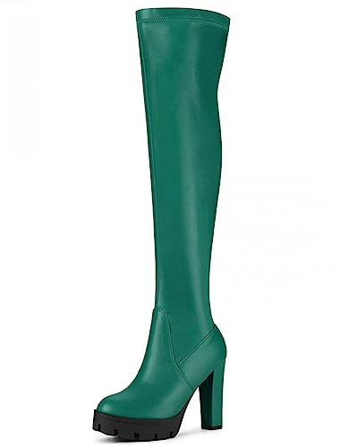 Allegra K Damen-Plateau-Heels mit klobigem Absatz über kniehohen Stiefeln Grün 40 von Allegra K