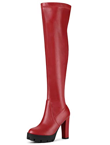 Allegra K Damen-Plateau-Heels mit klobigem Absatz über kniehohen Stiefeln rot 41 von Allegra K